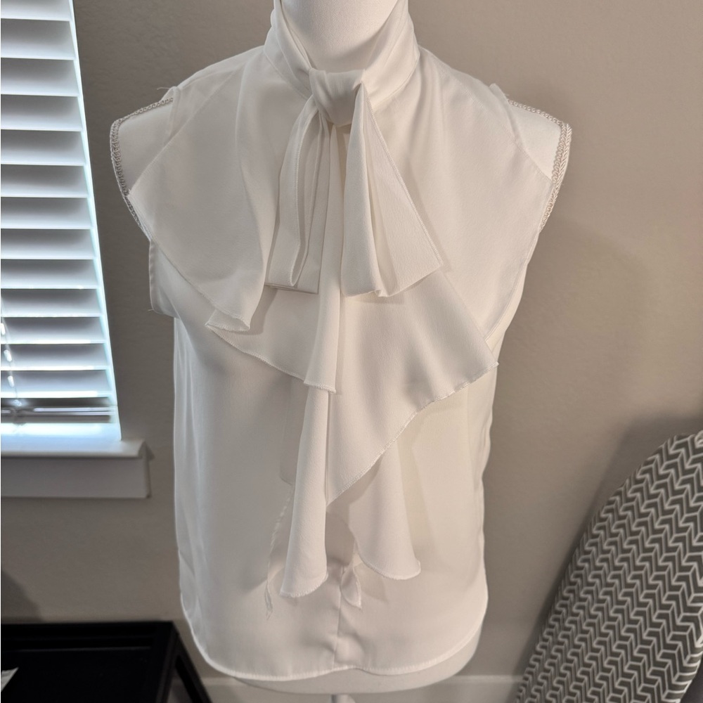 Zara White Ruffle Tie Blouse